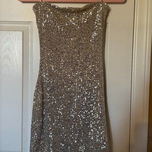 Windsor Silver Sequin Mini Dress w/ Side Slit